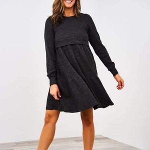 Latched mama long sleeve waffle knit nursing dress